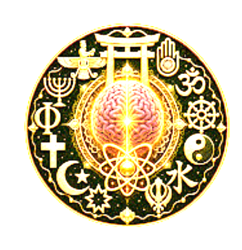 Open Sourcery emblem: a glowing brain surrounded by symbols of many religious and philosophical traditions